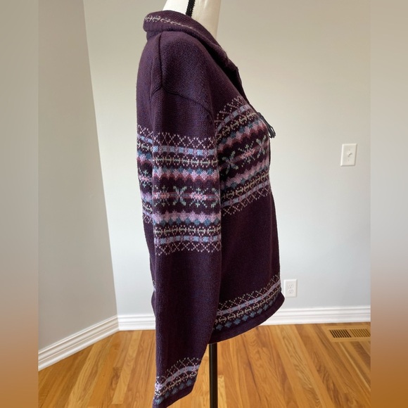 Tiara size large zip front cardigan plum fair isle layer career work fall winter - Picture 8 of 16